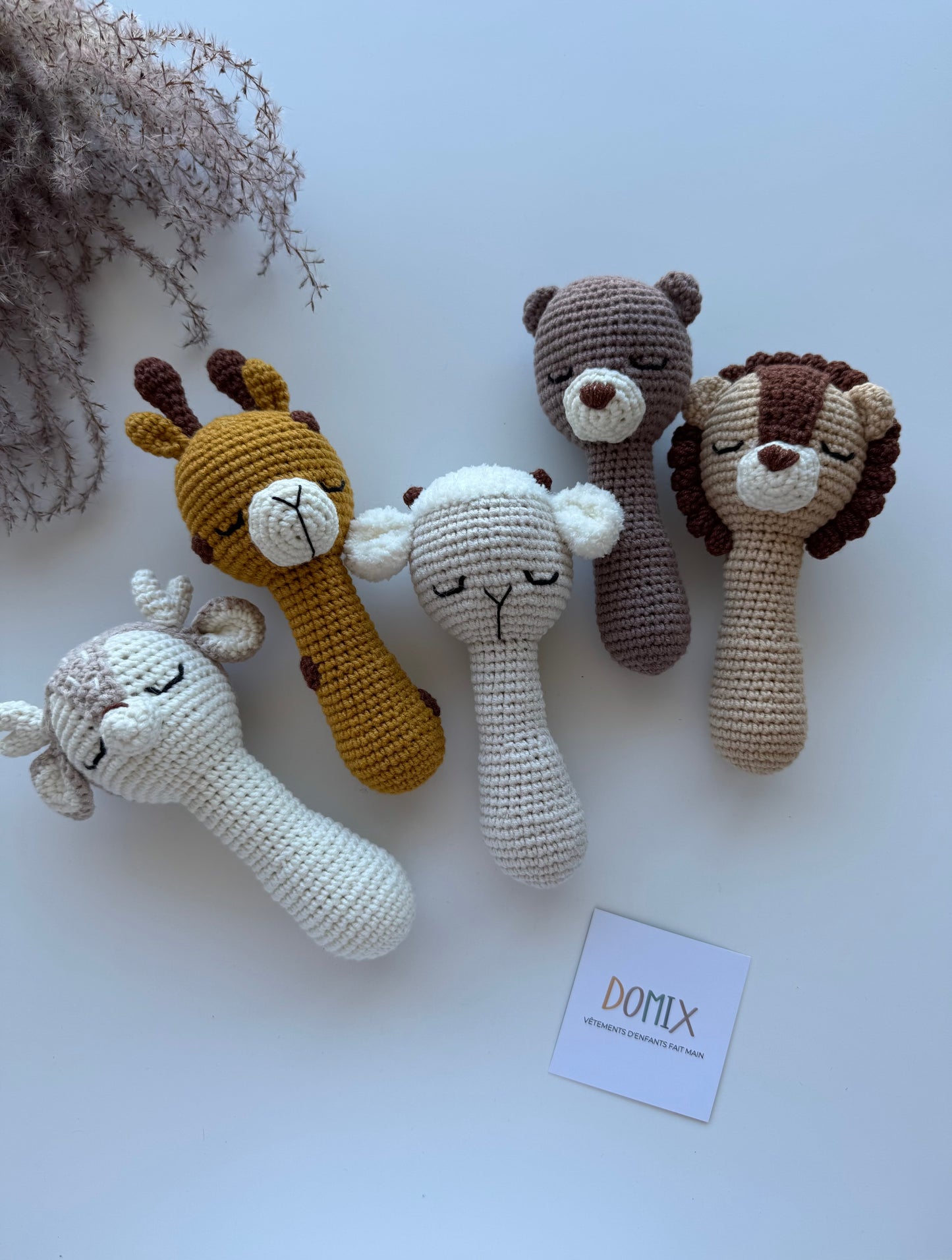 Hochet animal fait main – Jouet pour bébé en crochet de coton