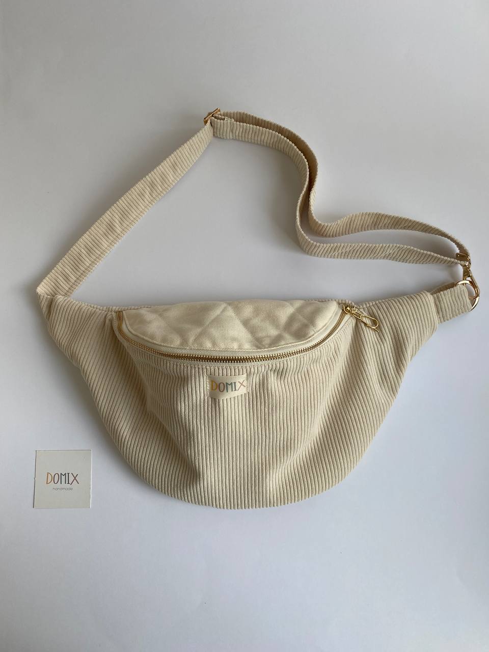 Handgemachte Kord-Gürteltasche – Creme Minimalistische Crossbody Bauchtasche