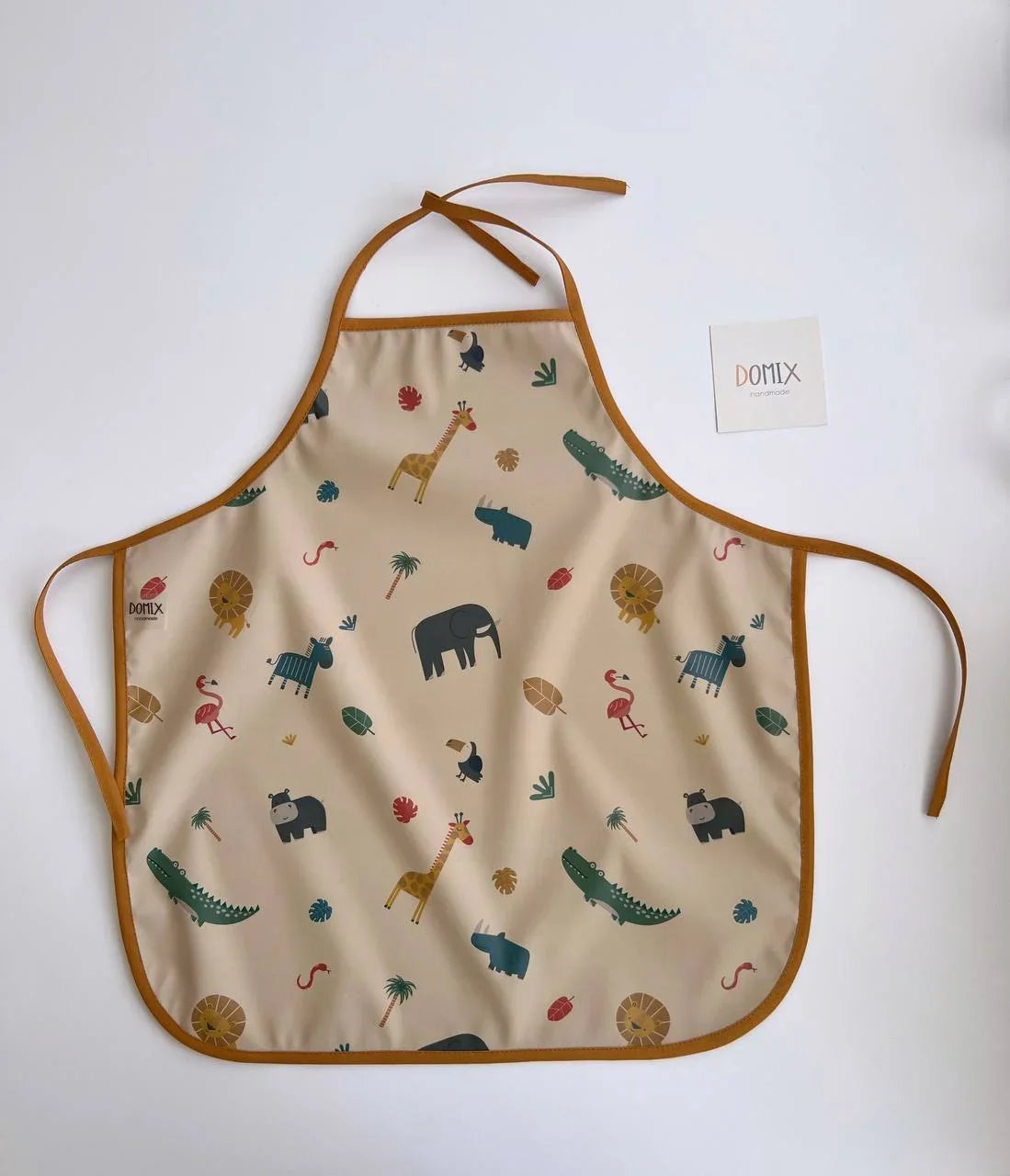 Handmade Waterproof Kids Apron – Safari Animals Print - Domix