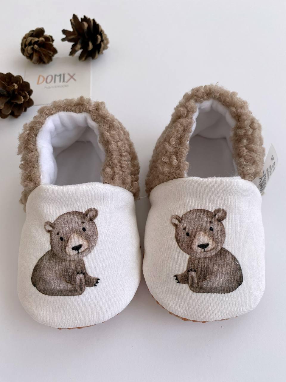 Chaussons D'hiver Bébé 0-6 Mois - Peluche Ours Antidérapante, Confortables Et Chauds, Unisexes Bleu