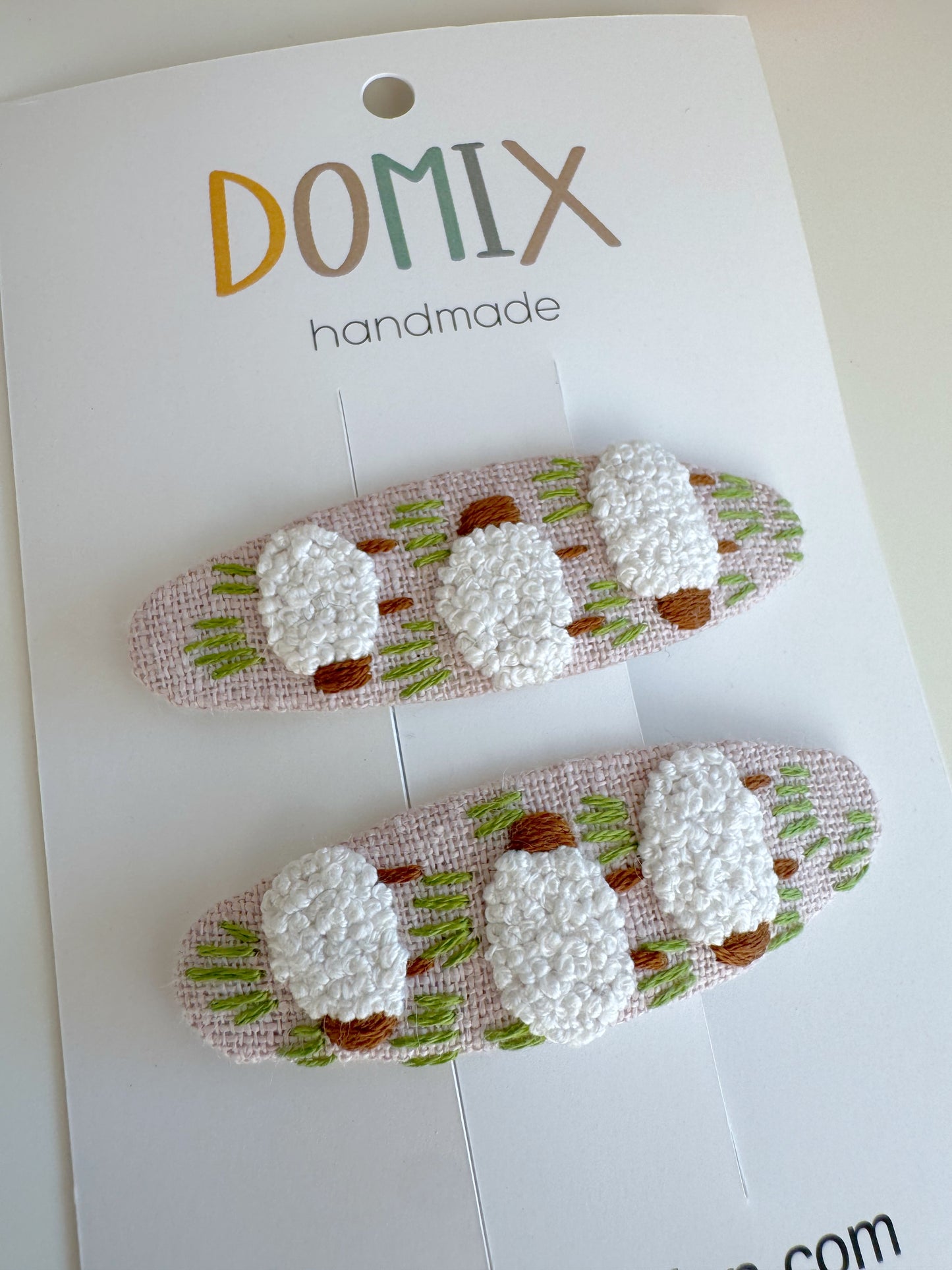 Embroidered Sheep Linen Hair Clips – Set of 2