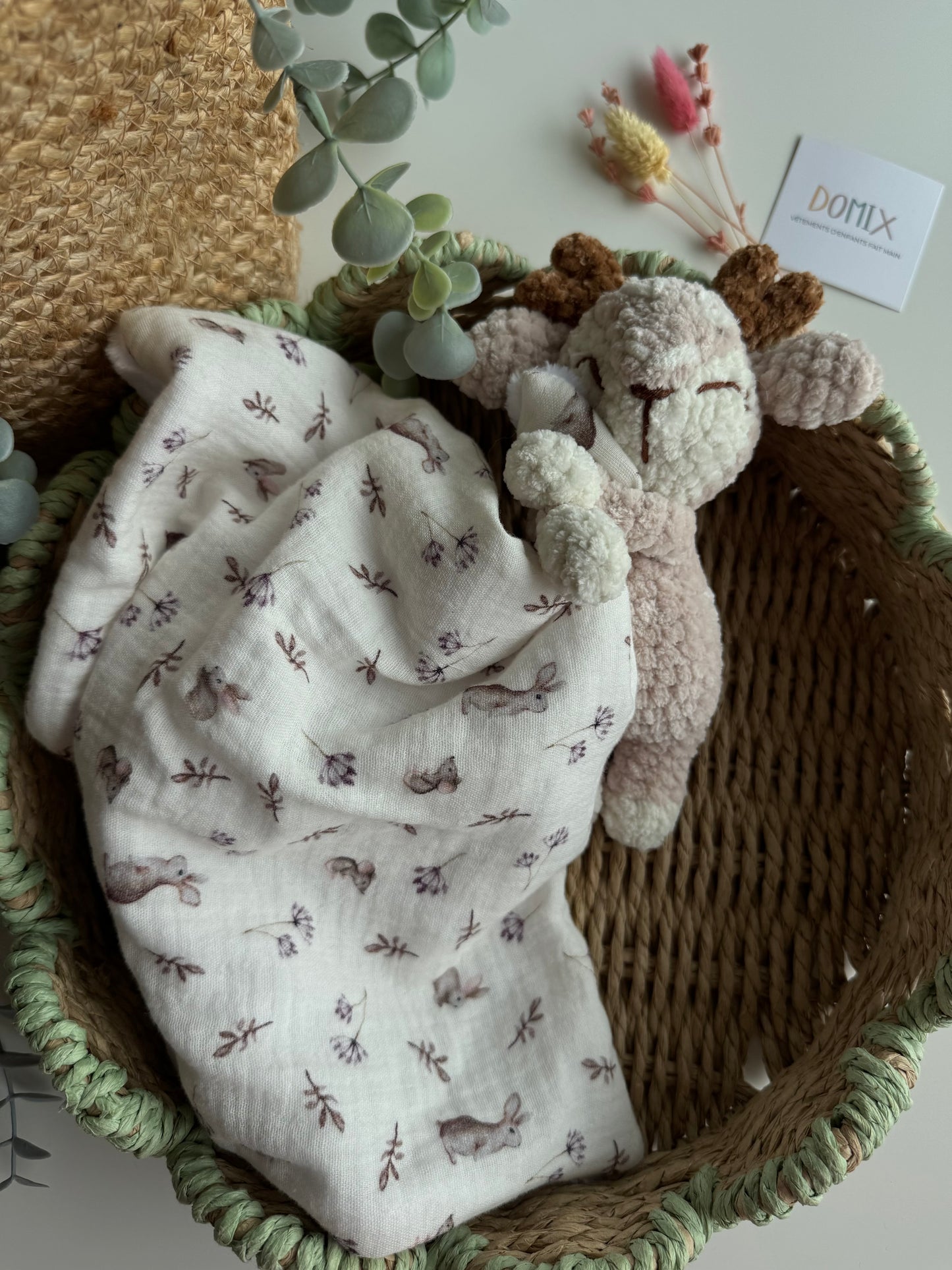 Doudou bébé Cerf – Jouet Confort Doux avec Couverture en Mousseline (Certifié CE)