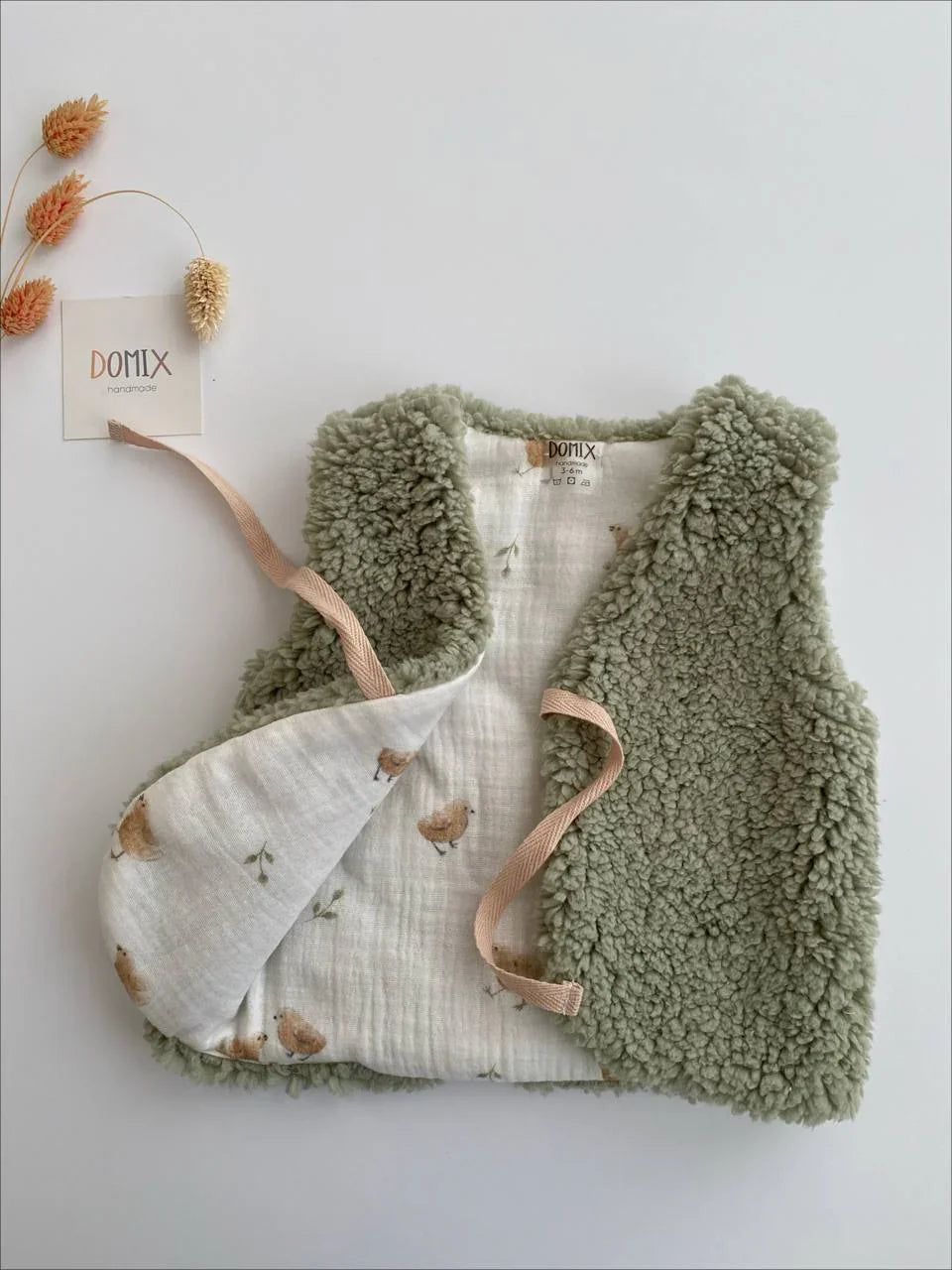 Reversible Handmade Baby Vest – Organic Cotton & Soft Teddy Fabric - Domix