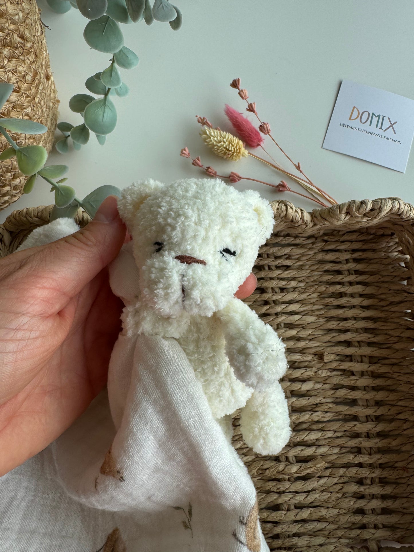 Doudou Ours en peluche – Peluche réconfortante avec couverture en mousseline (certifié CE)
