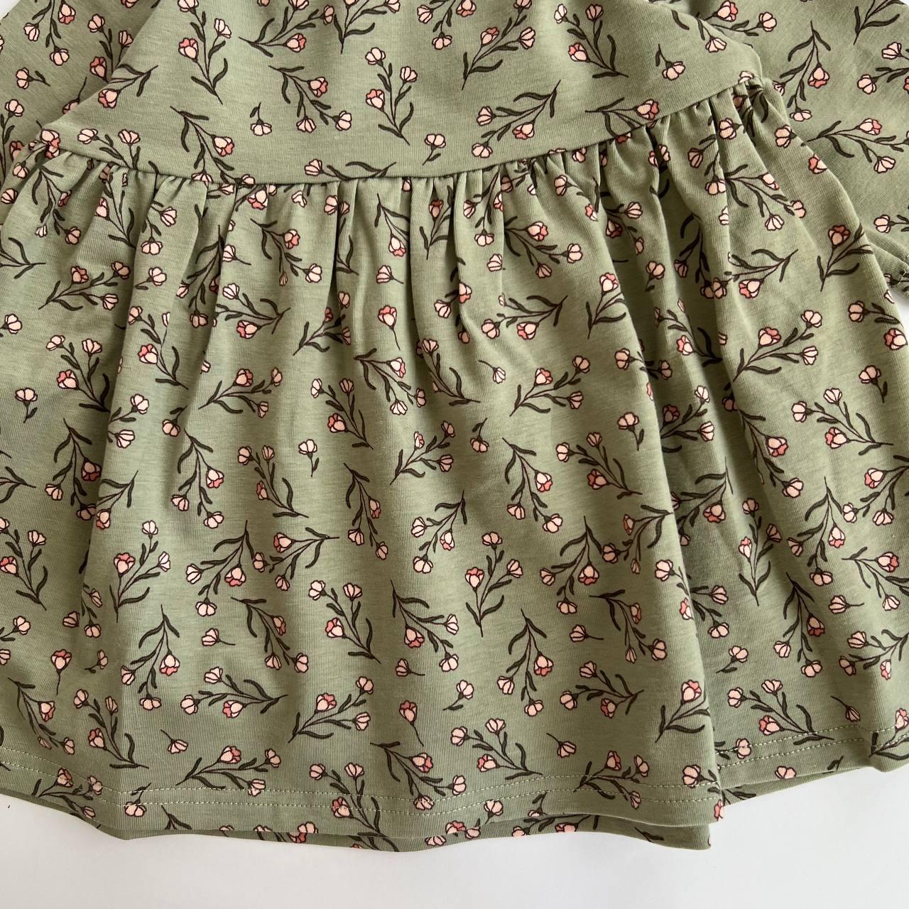 Handmade Baby Girl Dress – Olive Green with Floral Print - Domix