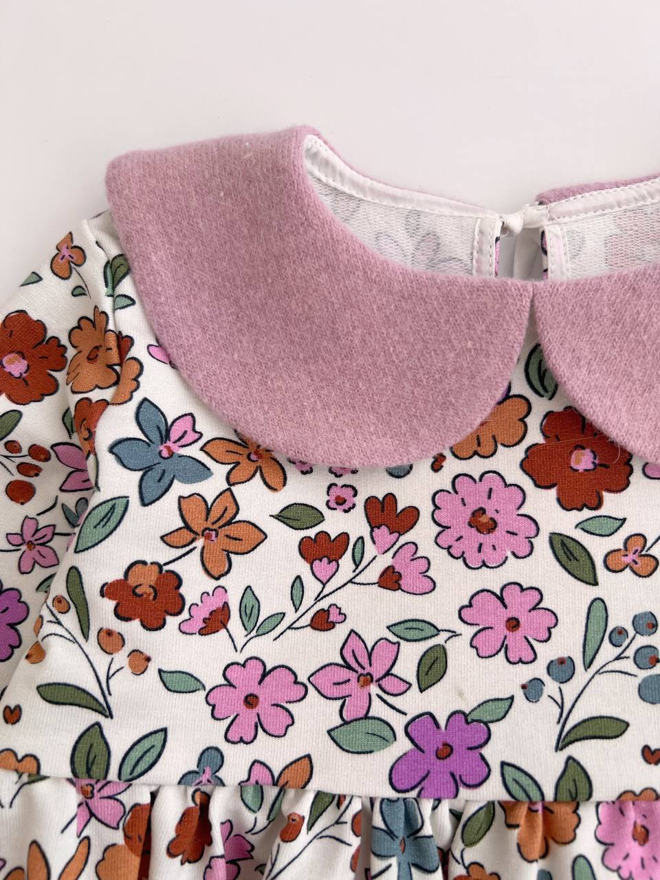 Floral Girls’ Dress with Contrast Collar – Handmade in Switzerland
