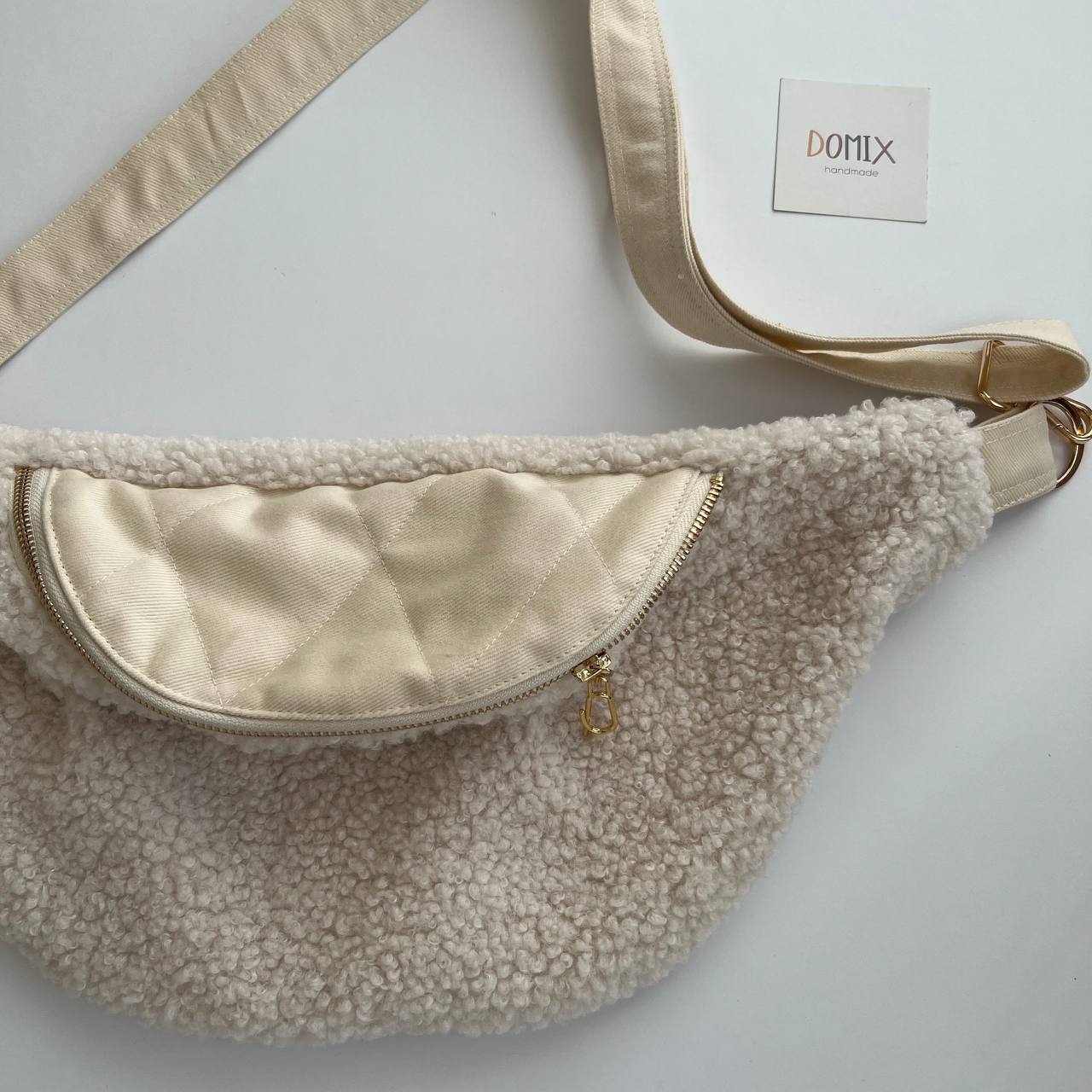 Beige Sherpa Fanny Pack – Handmade by DOMIX