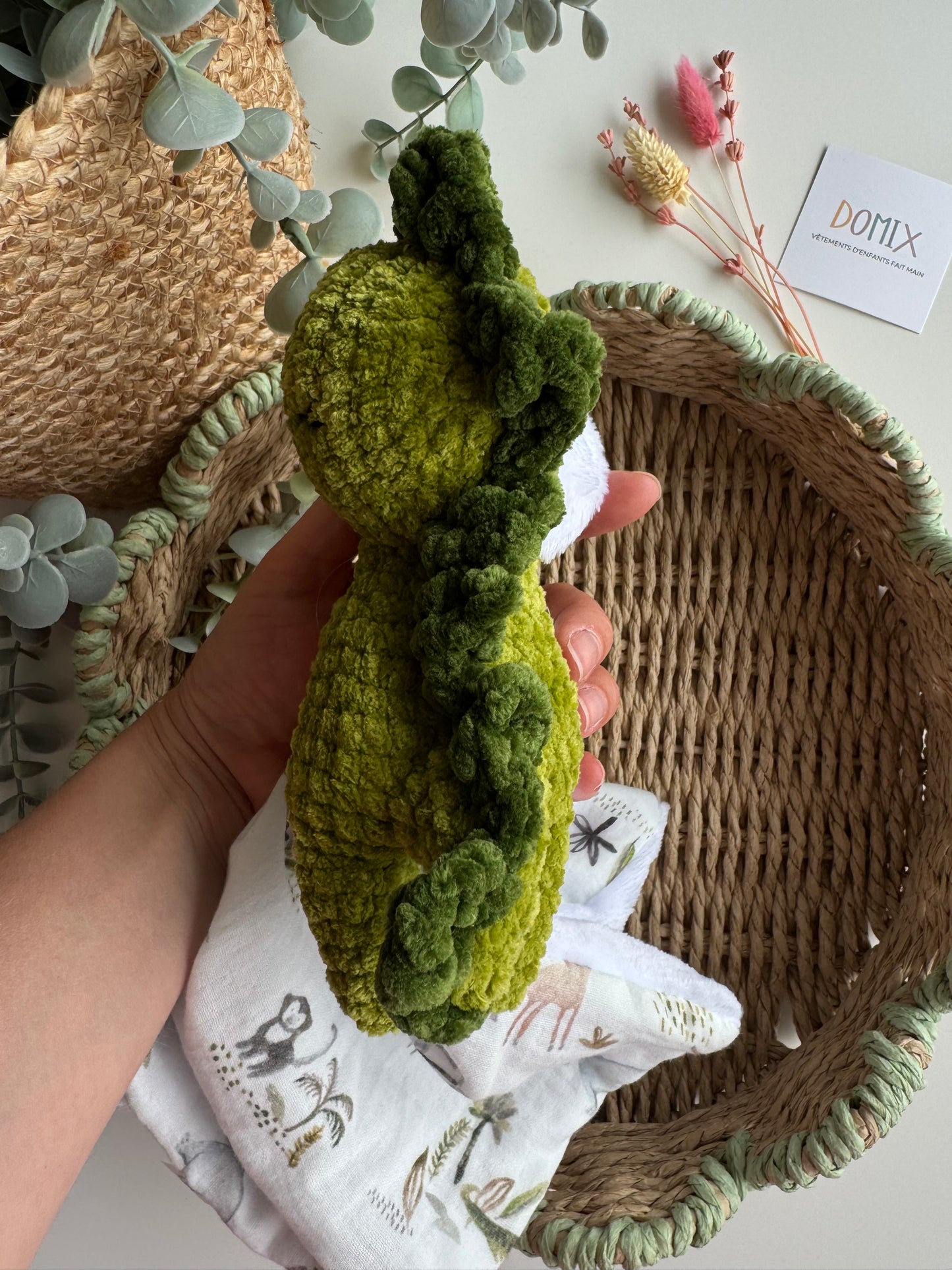 Doudou Bébé Dinosaure – Jouet de confort doux avec couverture en mousseline (certifié CE)