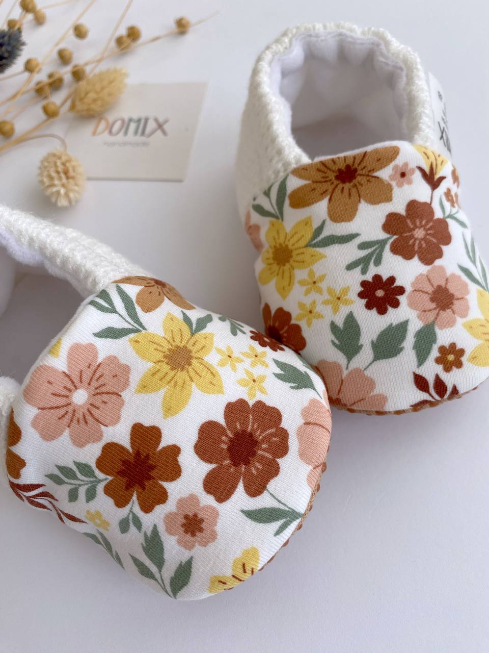 🍂 Autumn Floral Baby Slippers – Handmade Cozy Softness