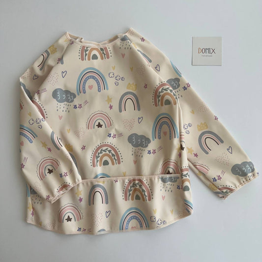 Wasserdichte Kinderkittel – Langarm-Lätzchen mit Regenbogen-Print | Kleinkinder-Malschürze für Kindergarten & Schule