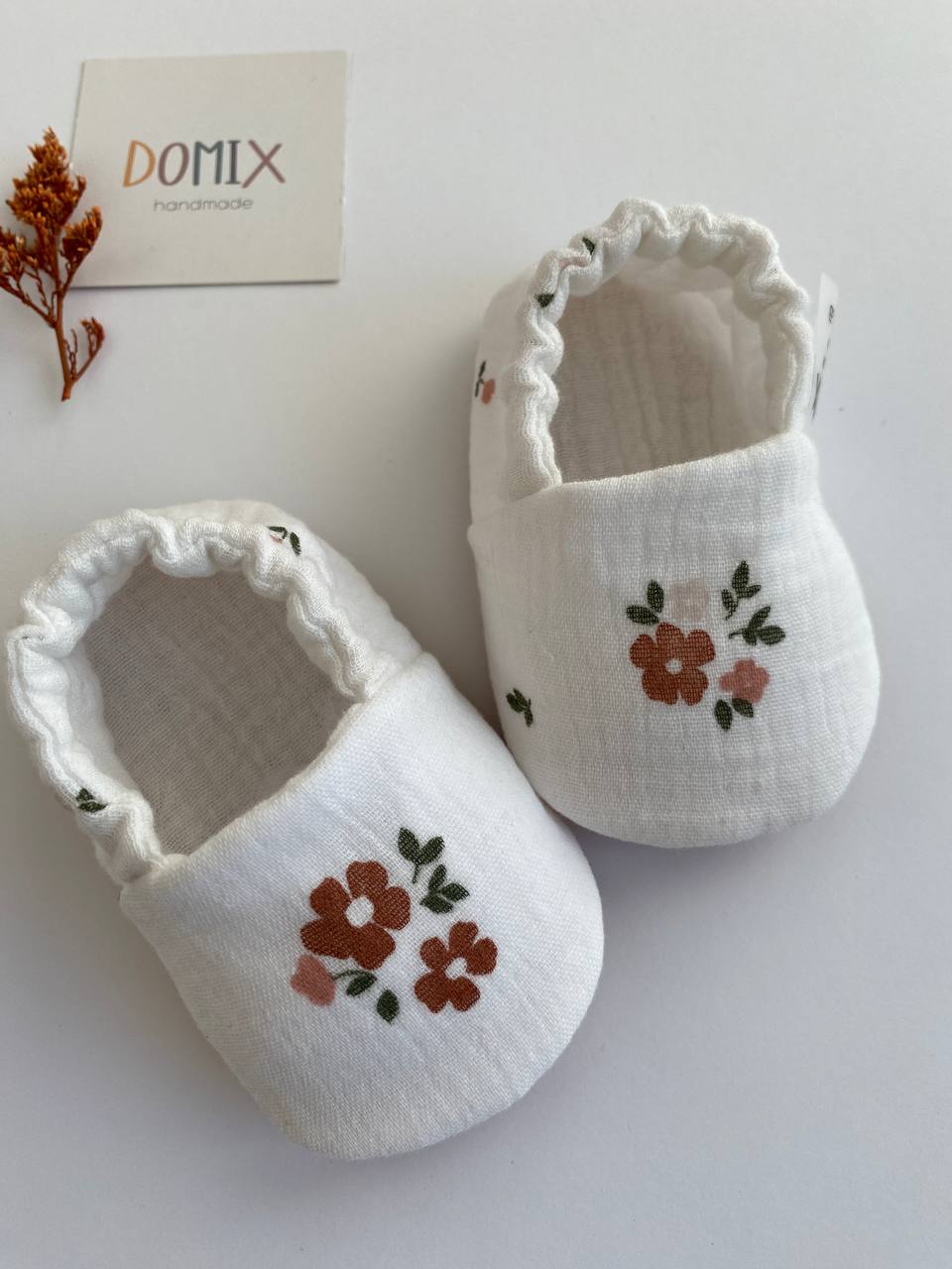 Handgemachte Baby- & Kleinkind-Hausschuhe – Weiche Musselin-Hausschuhe aus Baumwolle mit Blumendruck