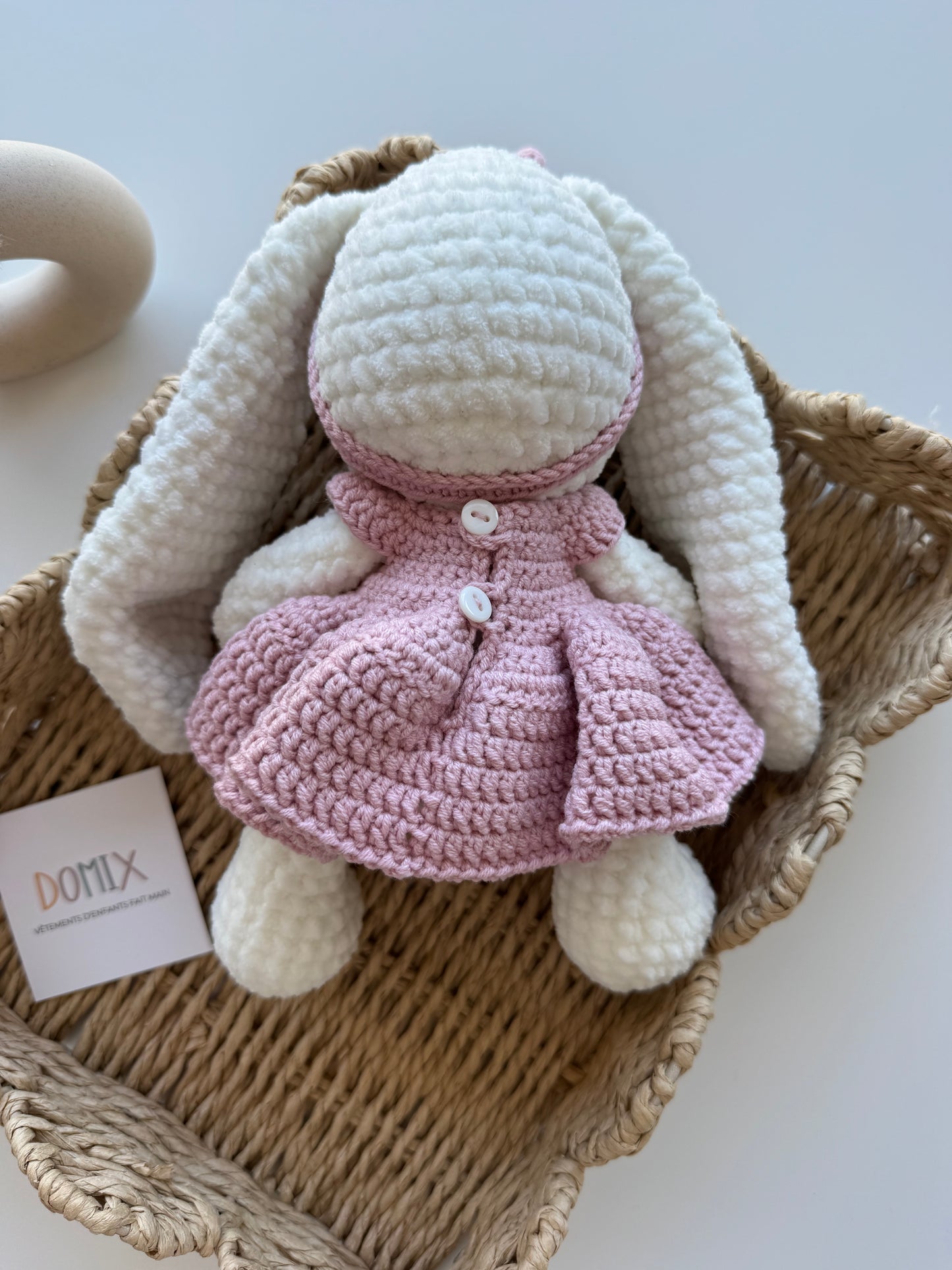 Peluche lapin avec robe rose et bandeau – Peluche douce