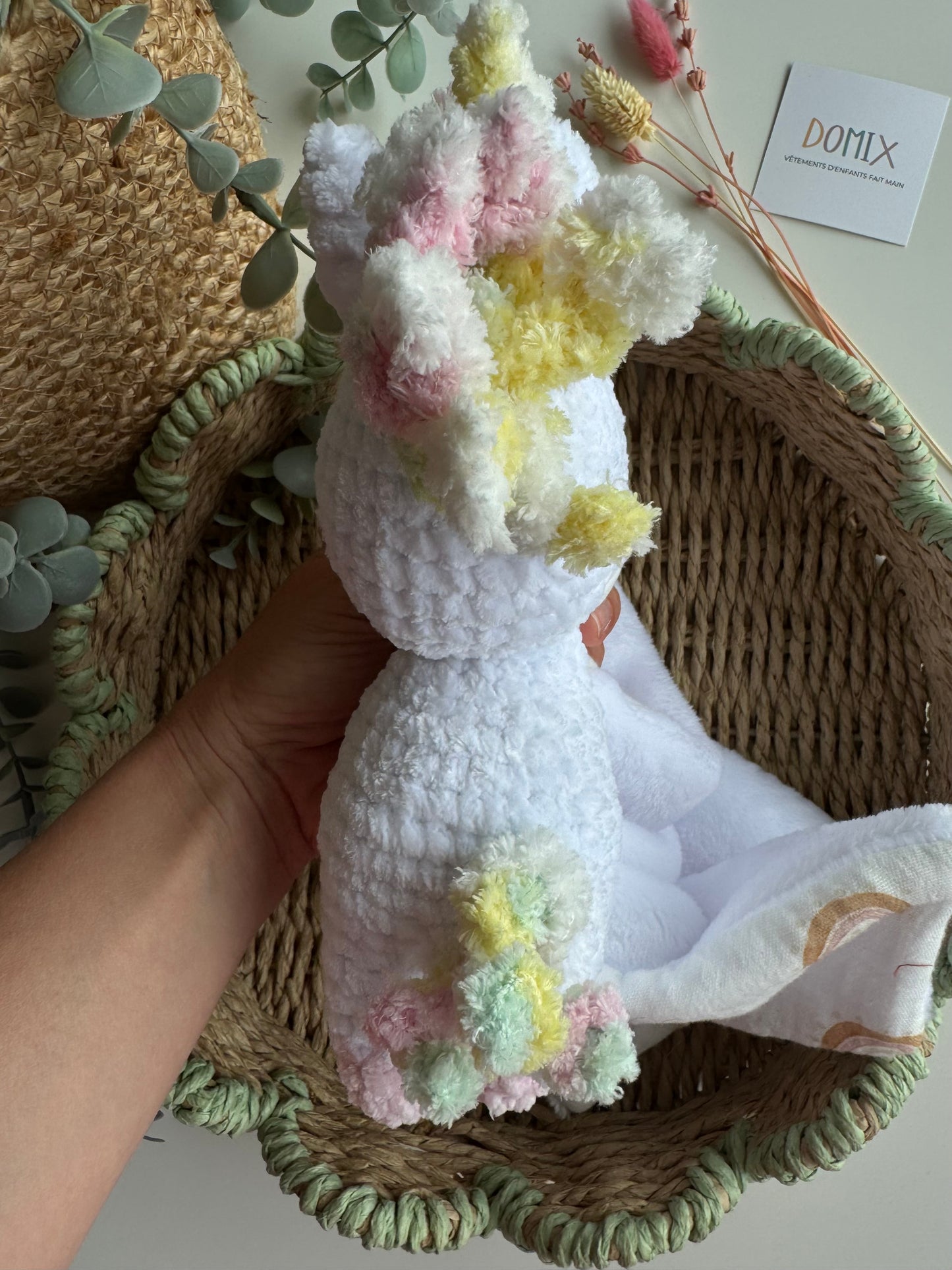 Doudou Licorne – Jouet doux et réconfortant avec couverture en mousseline (certifié CE)