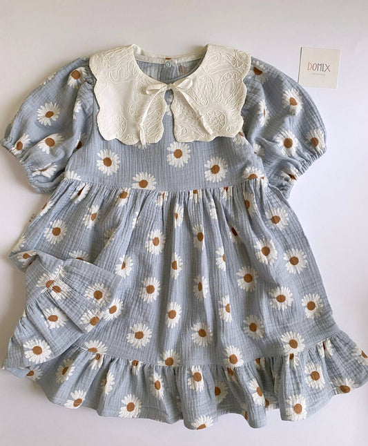 Geblümtes Musselin-Kleid mit besticktem Kragen – Baby- und Kleinkindmädchen-Kleid