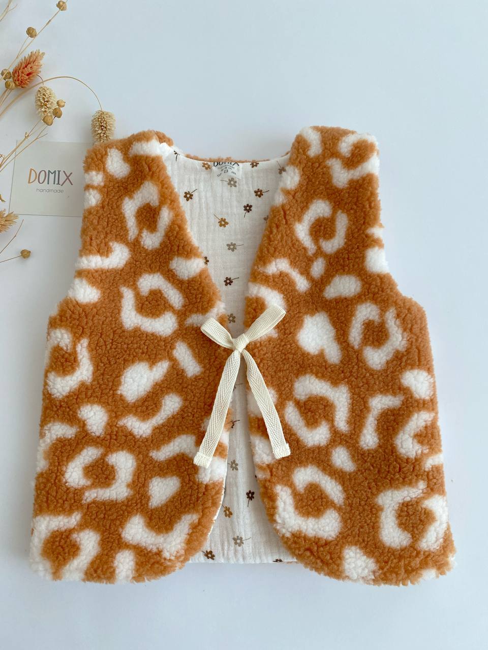 Handmade Reversible Teddy Vest – Caramel Leopard - Domix