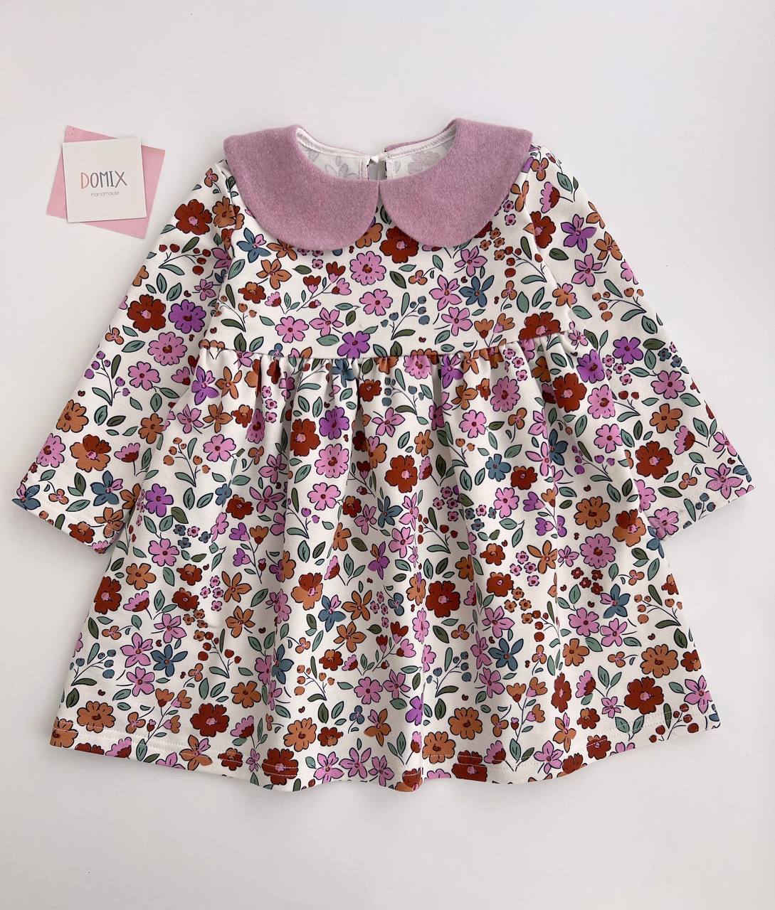 Floral Girls’ Dress with Contrast Collar – Handmade in Switzerland