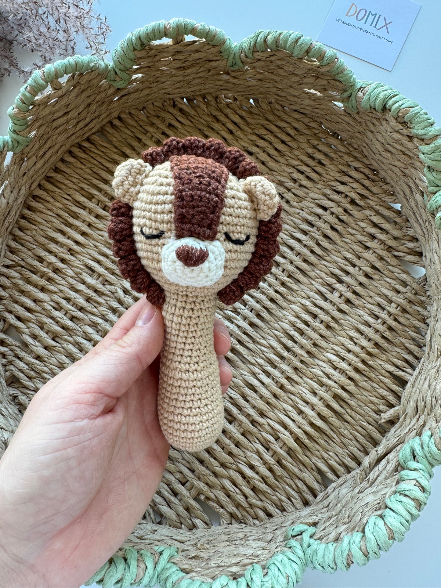 Hochet animal fait main – Jouet pour bébé en crochet de coton