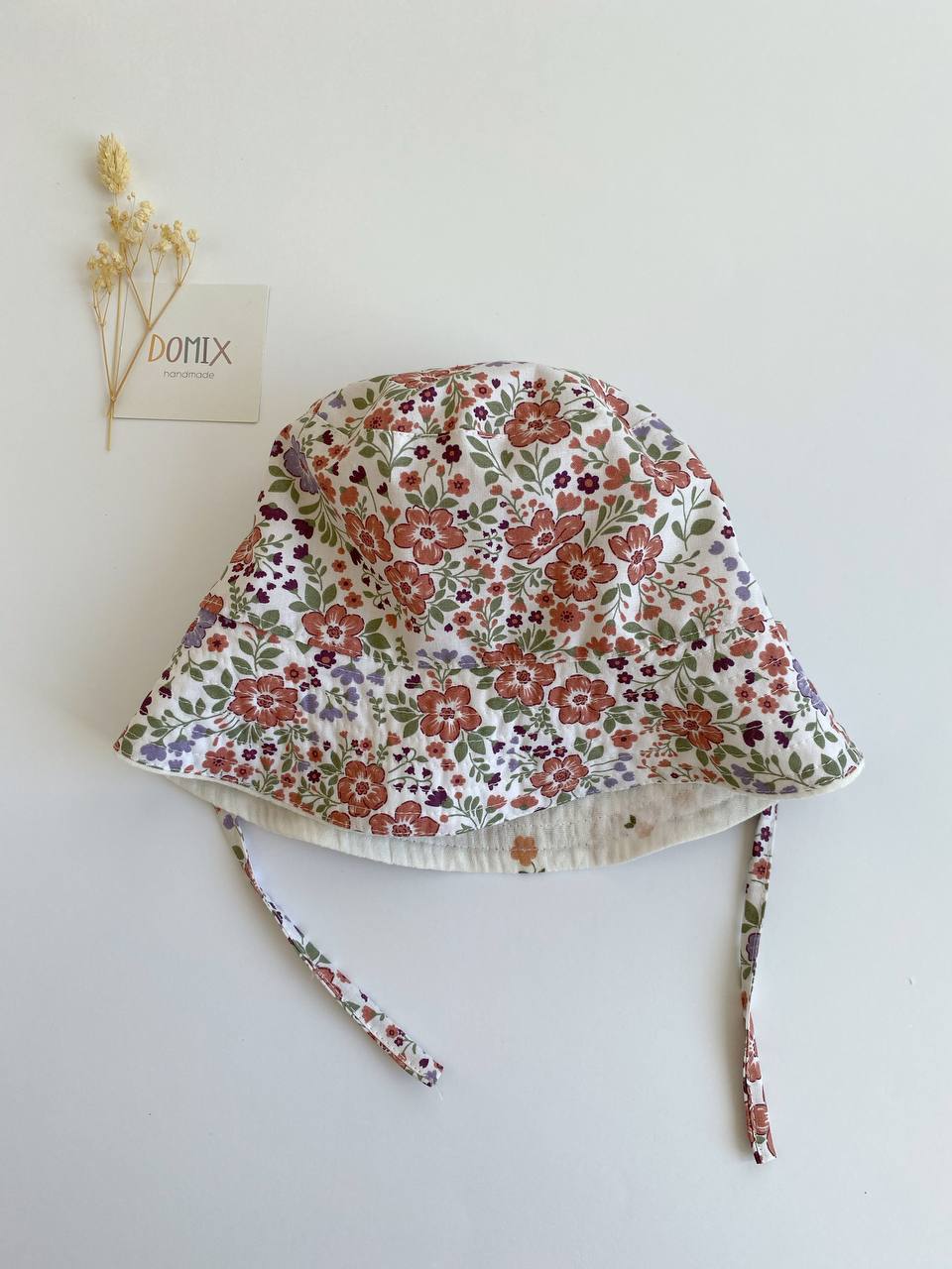Chapeau de soleil réversible en coton fait main pour bébé – Chapeau bob en mousseline à fleurs