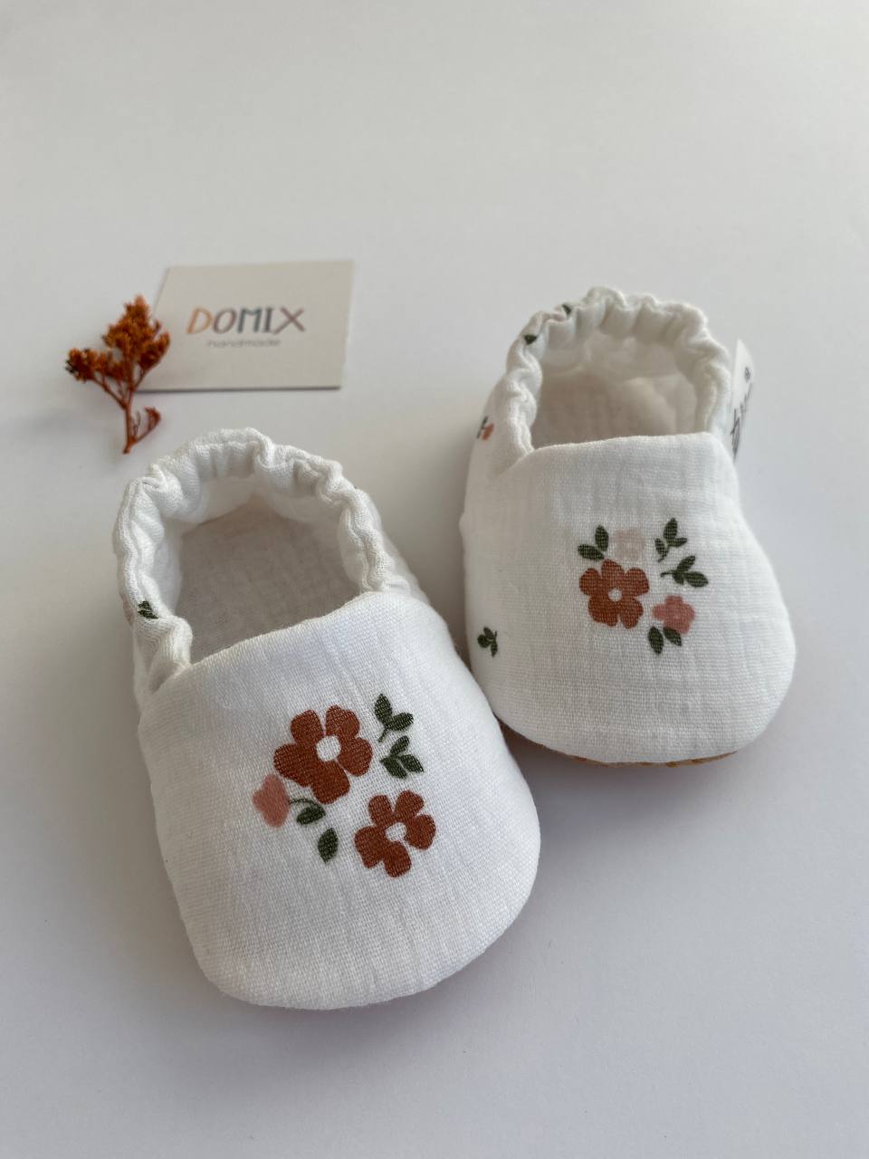 Handgemachte Baby- & Kleinkind-Hausschuhe – Weiche Musselin-Hausschuhe aus Baumwolle mit Blumendruck