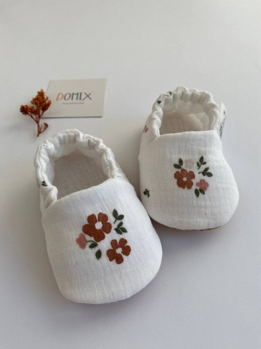 Handmade Baby & Toddler Slippers – Soft Cotton Muslin Slippers with Floral Print