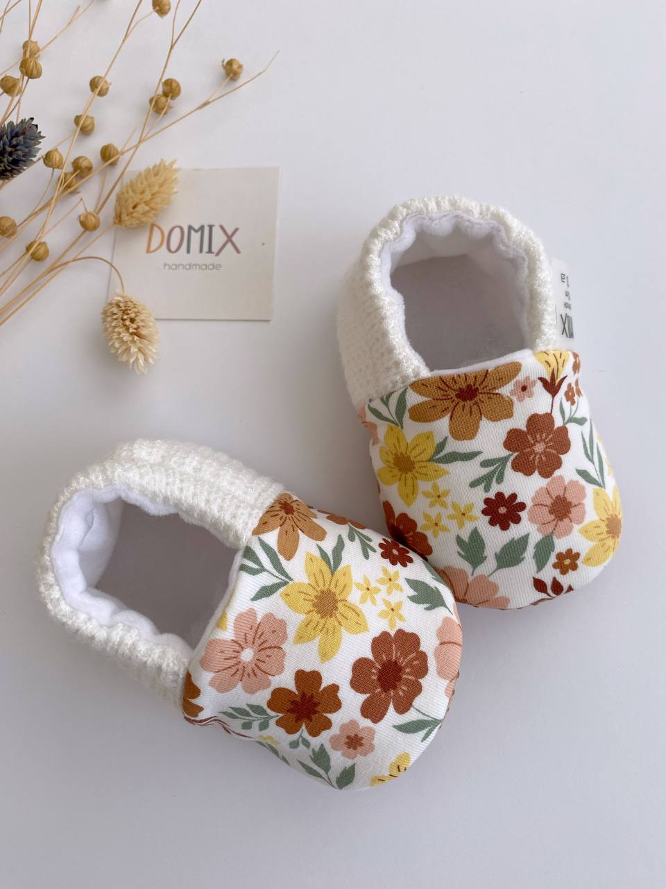 🍂 Autumn Floral Baby Slippers – Handmade Cozy Softness