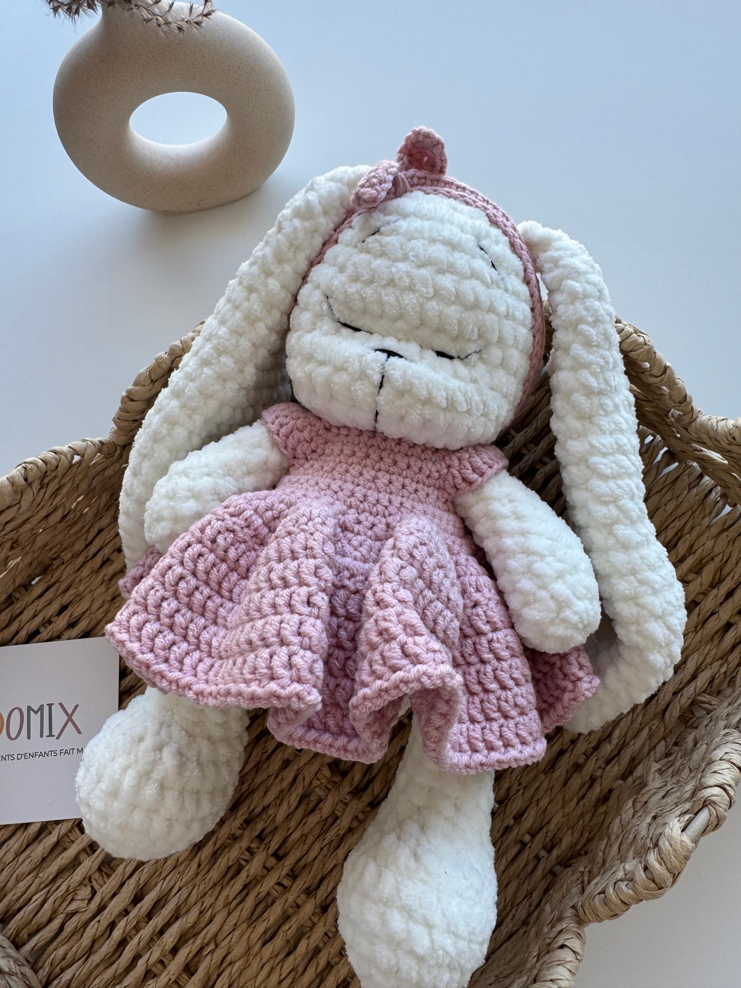 Peluche lapin avec robe rose et bandeau – Peluche douce