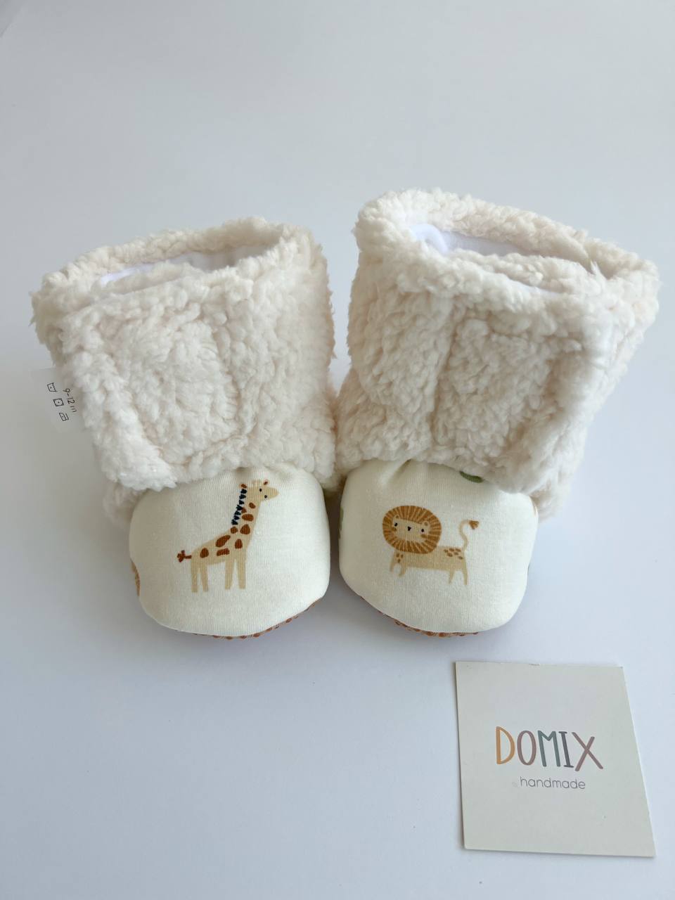 Safari Baby Booties – Handmade Warm Booties with Lion & Giraffe Print