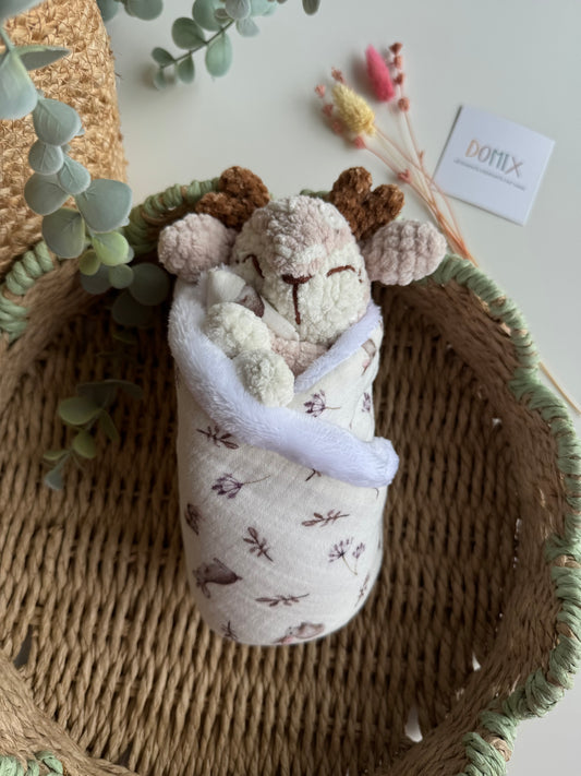 Doudou bébé Cerf – Jouet Confort Doux avec Couverture en Mousseline (Certifié CE)