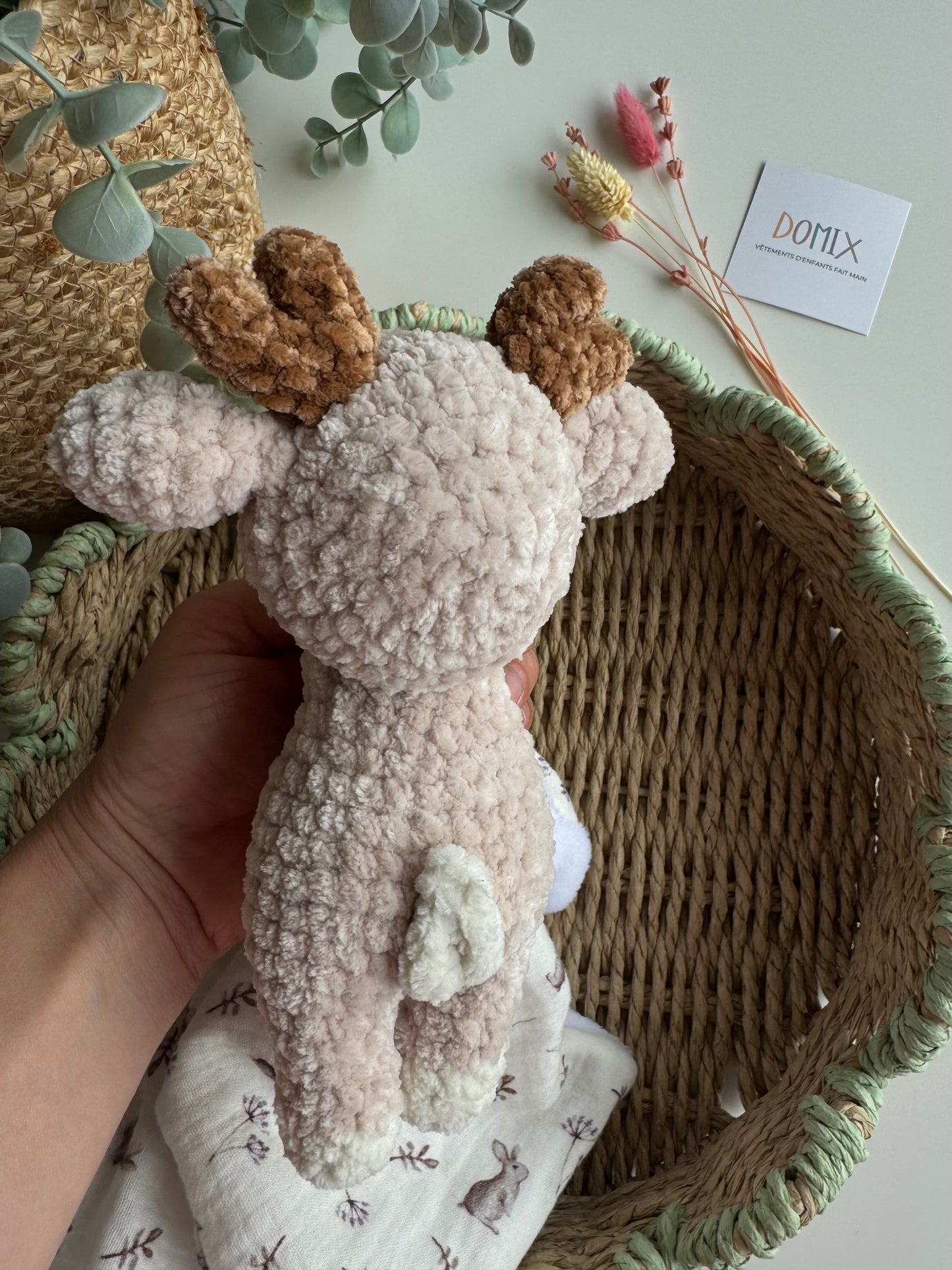 Doudou bébé Cerf – Jouet Confort Doux avec Couverture en Mousseline (Certifié CE)