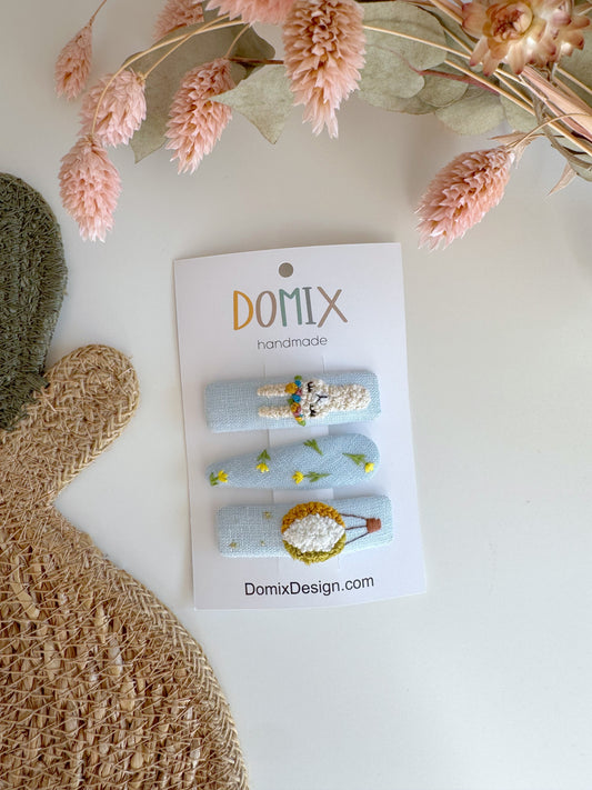 Pinces à cheveux florales en lin faites à la main – Lot de 3