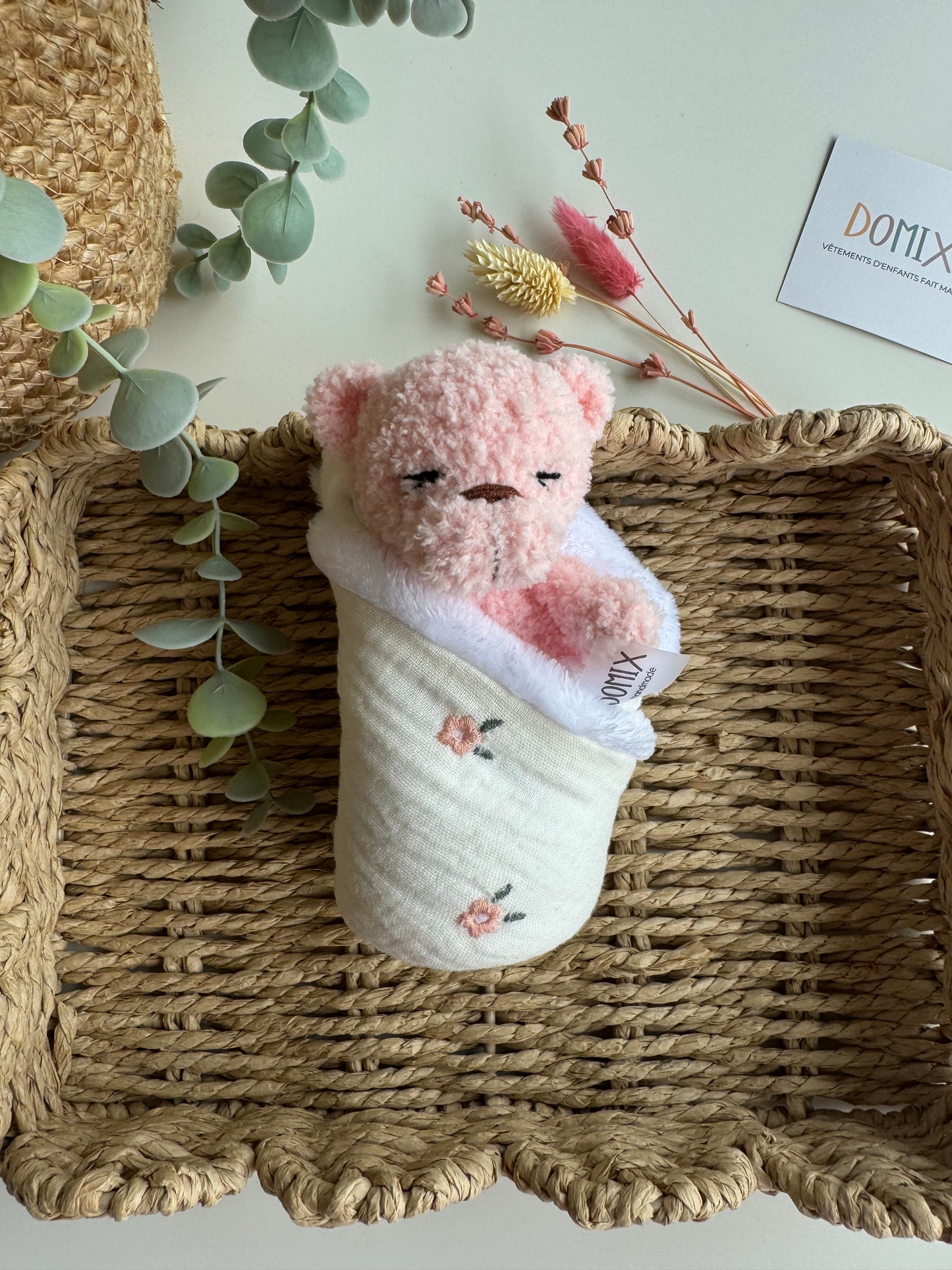 Doudou Ours en peluche – Jouet en peluche avec couverture de confort en mousseline (certifié CE)