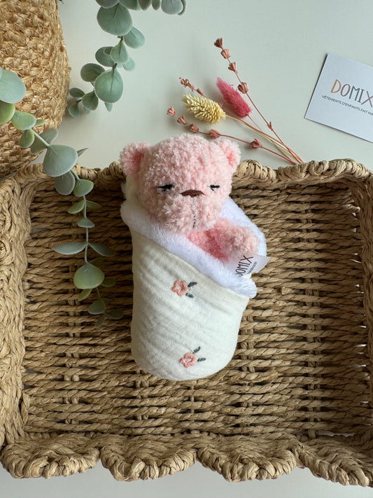 Doudou Ours en peluche – Jouet en peluche avec couverture de confort en mousseline (certifié CE)