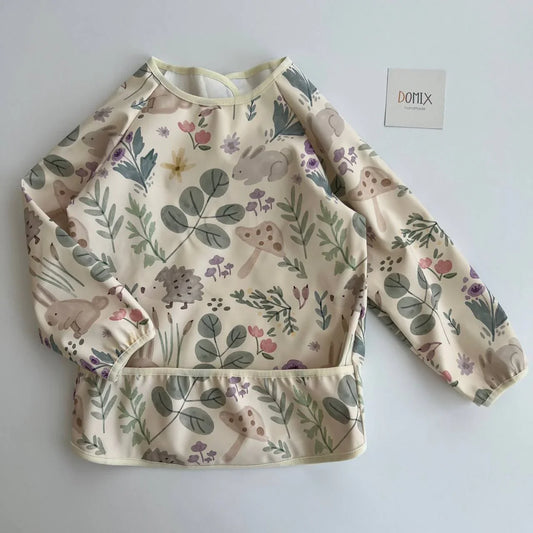 Handmade Waterproof Long-Sleeve Bib – Forest Animals Print - Domix