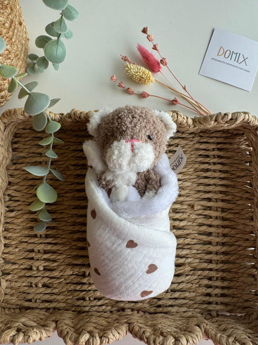 Doudou Bébé Chat – Jouet en peluche avec couverture de confort en mousseline (certifié CE)