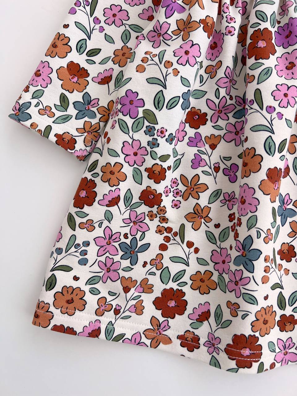 Floral Girls’ Dress with Contrast Collar – Handmade in Switzerland