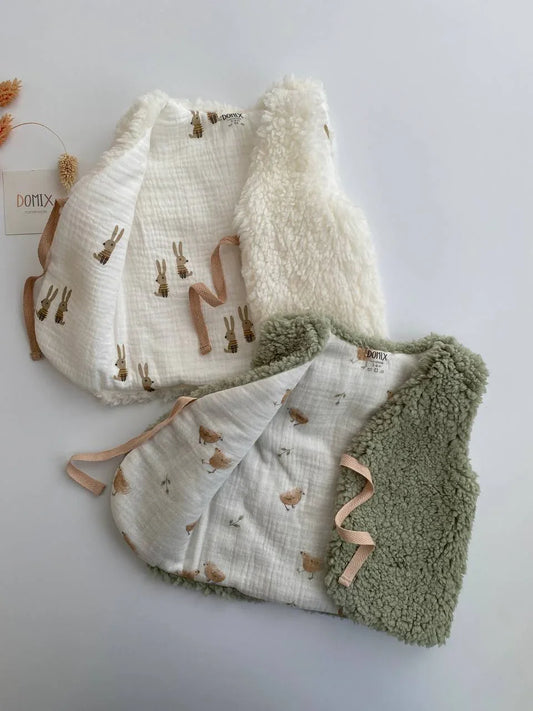 Reversible Handmade Baby Vest – Organic Cotton & Soft Teddy Fabric - Domix