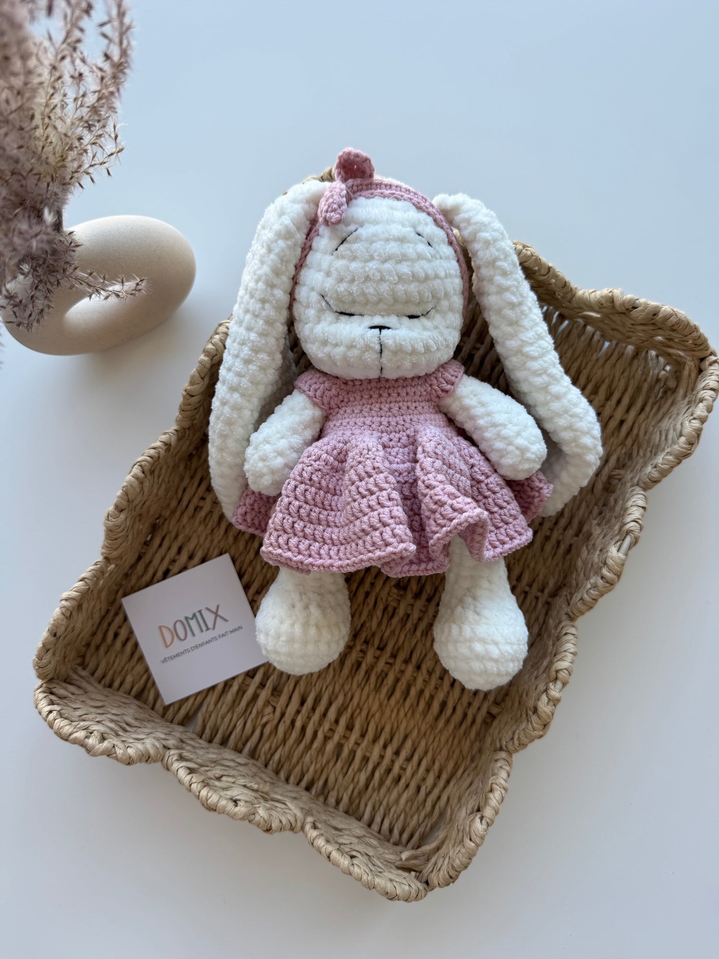 Peluche lapin avec robe rose et bandeau – Peluche douce