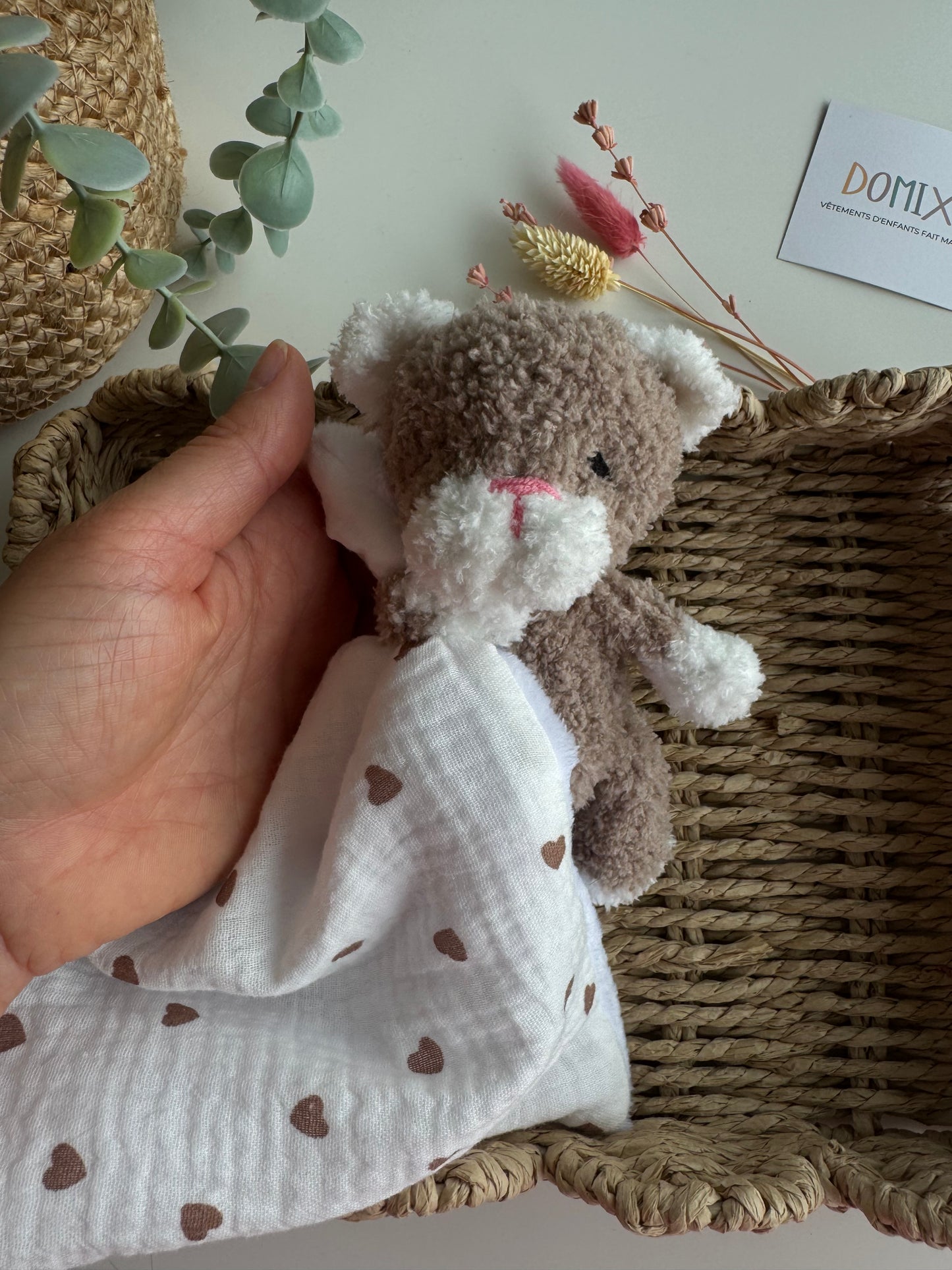 Doudou Bébé Chat – Jouet en peluche avec couverture de confort en mousseline (certifié CE)