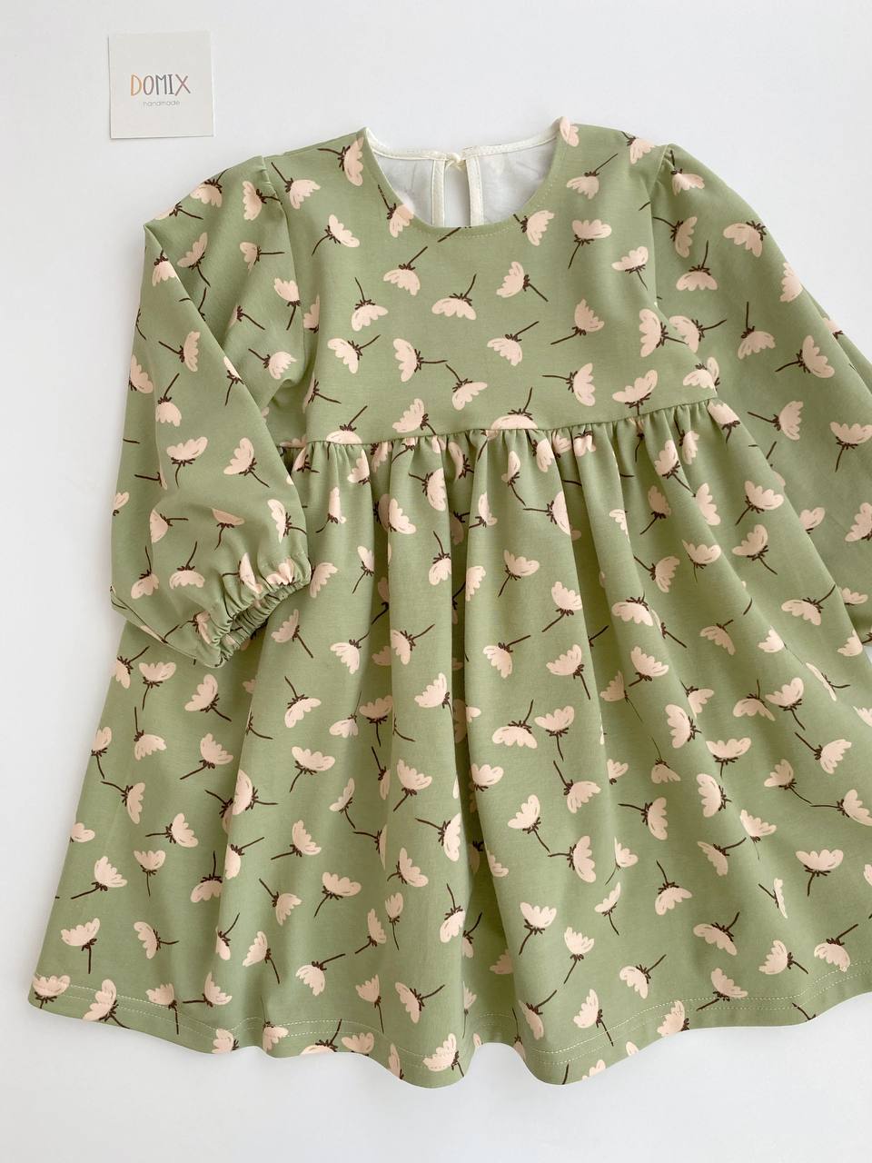 Floral Dress with Ruffled Bib – Sage Green
