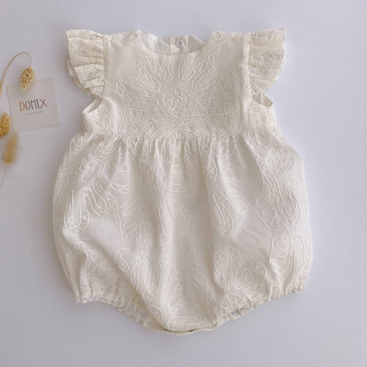 Baby Girl Cotton Romper – Embroidered | Handmade in Switzerland | Domix