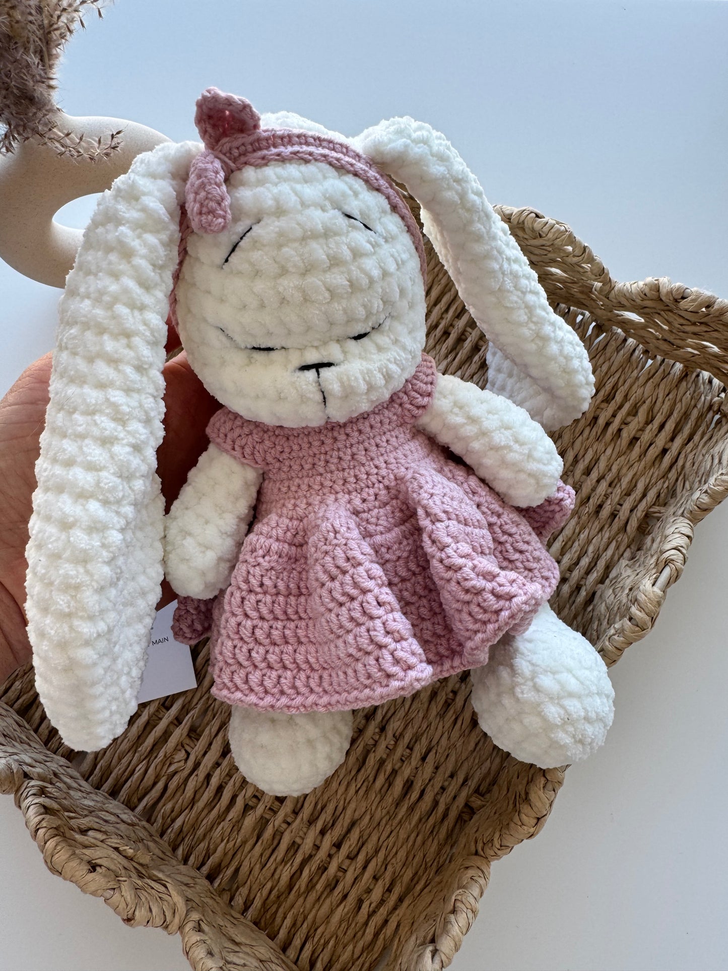 Peluche lapin avec robe rose et bandeau – Peluche douce