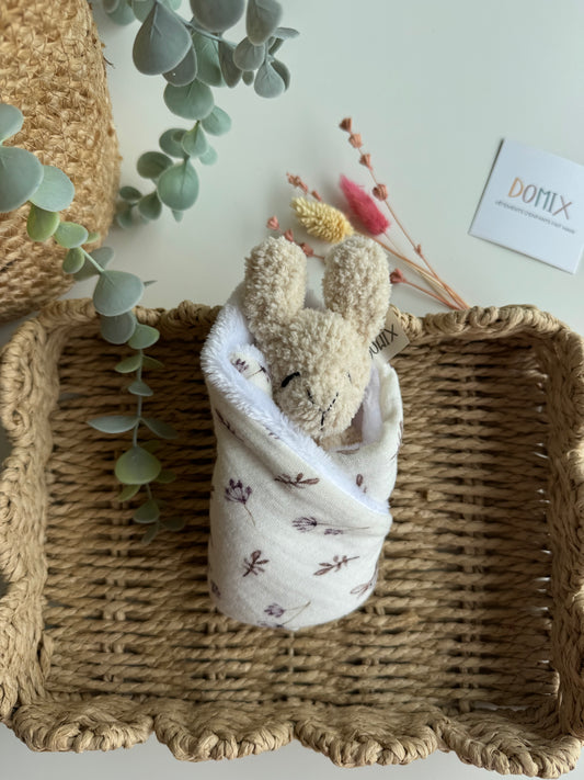 Doudou Lapin – Peluche avec Couverture Douillette en Mousseline (Certifié CE)