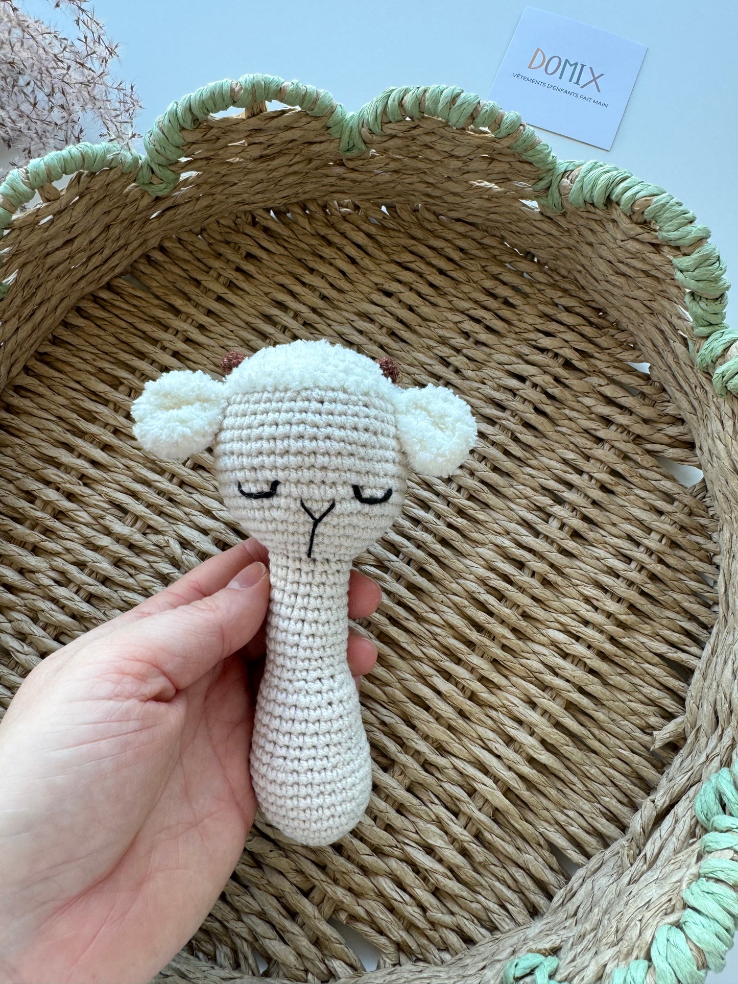 Hochet animal fait main – Jouet pour bébé en crochet de coton