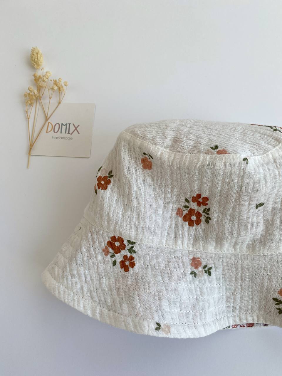 Chapeau de soleil réversible en coton fait main pour bébé – Chapeau bob en mousseline à fleurs