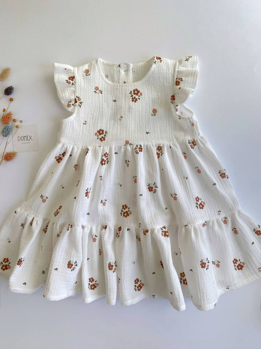 Floral Cotton Muslin Dress for Baby Girl – Handmade in Switzerland