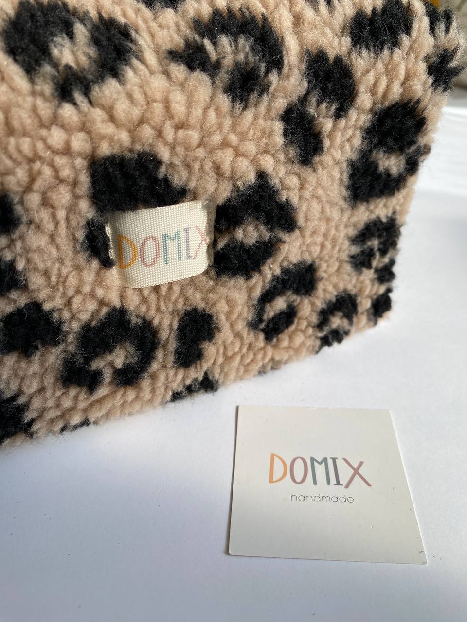 Beige Leopard Teddy Cosmetic Bag – Makeup Pouch with Waterproof Lining | DOMIX
