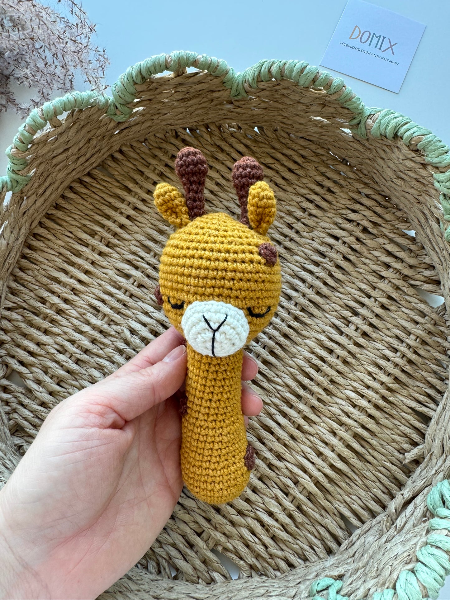 Hochet animal fait main – Jouet pour bébé en crochet de coton