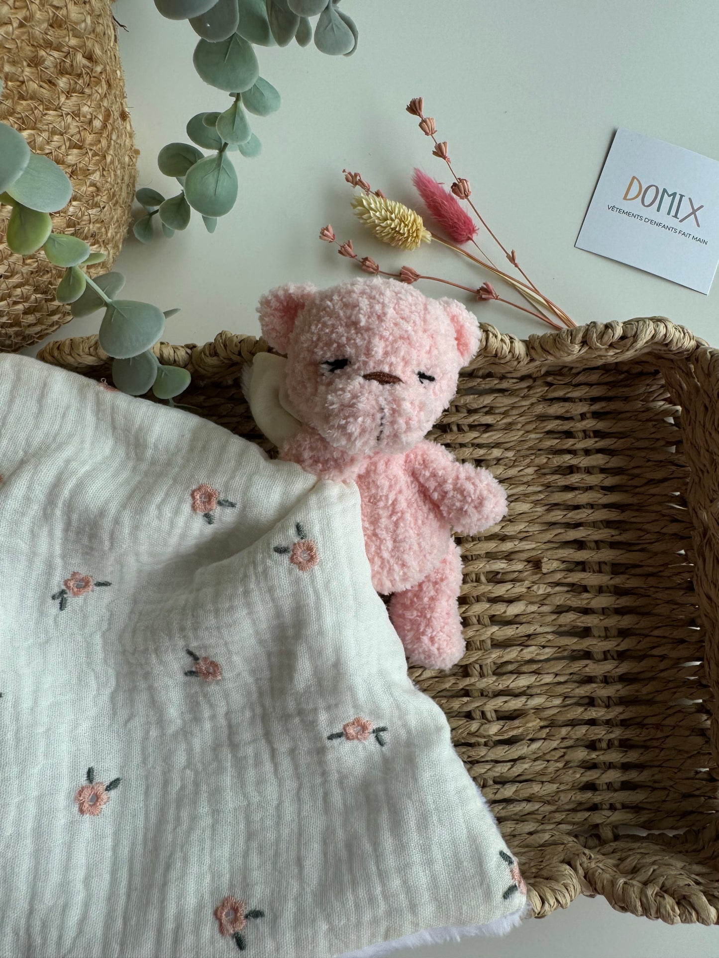 Doudou Ours en peluche – Jouet en peluche avec couverture de confort en mousseline (certifié CE)