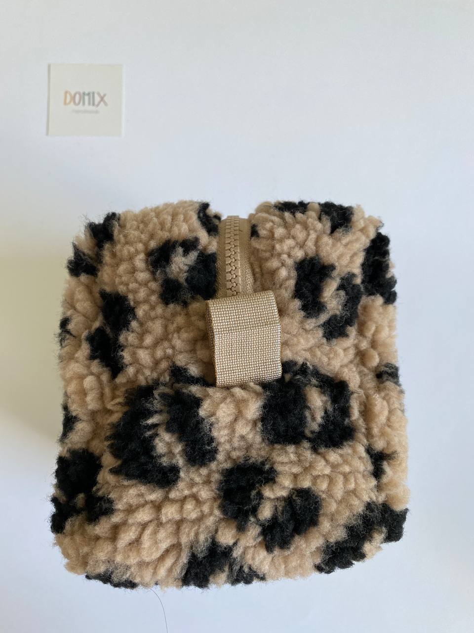 Beige Leopard Teddy Cosmetic Bag – Makeup Pouch with Waterproof Lining | DOMIX