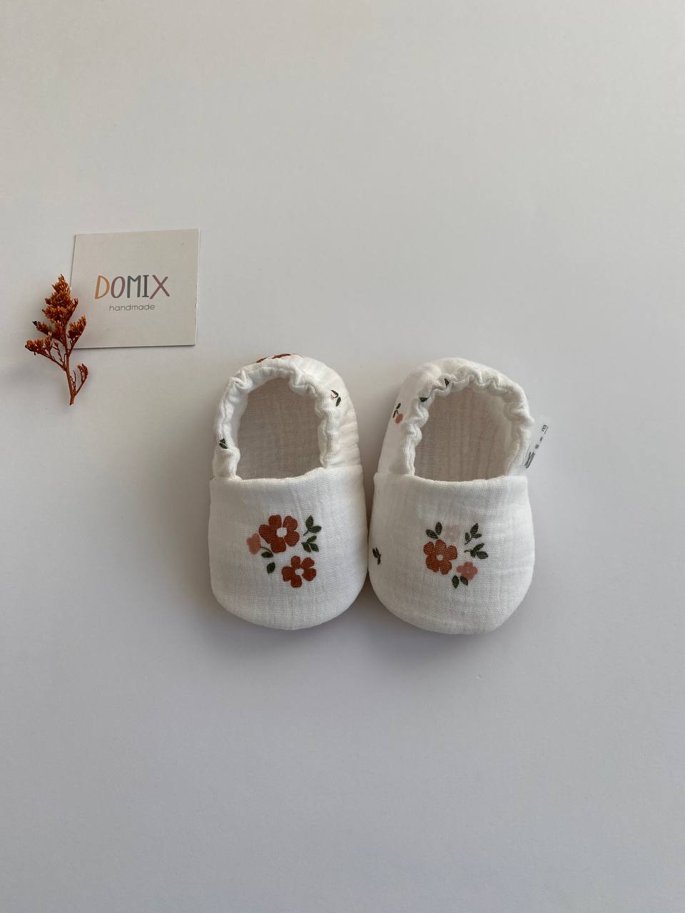 Handgemachte Baby- & Kleinkind-Hausschuhe – Weiche Musselin-Hausschuhe aus Baumwolle mit Blumendruck